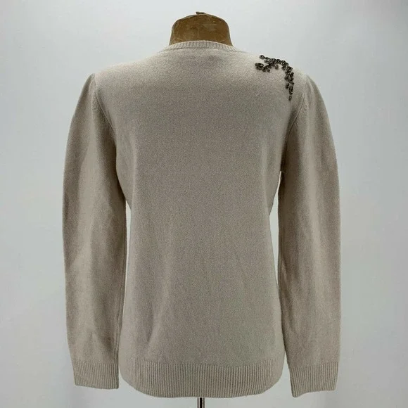 Loft Pullover Sweater Size Medium Tan Jeweled - Picture 2 of 8